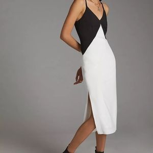 Hutch Anthropologie Black & White Colorblocked Slip Midi Dress - Medium